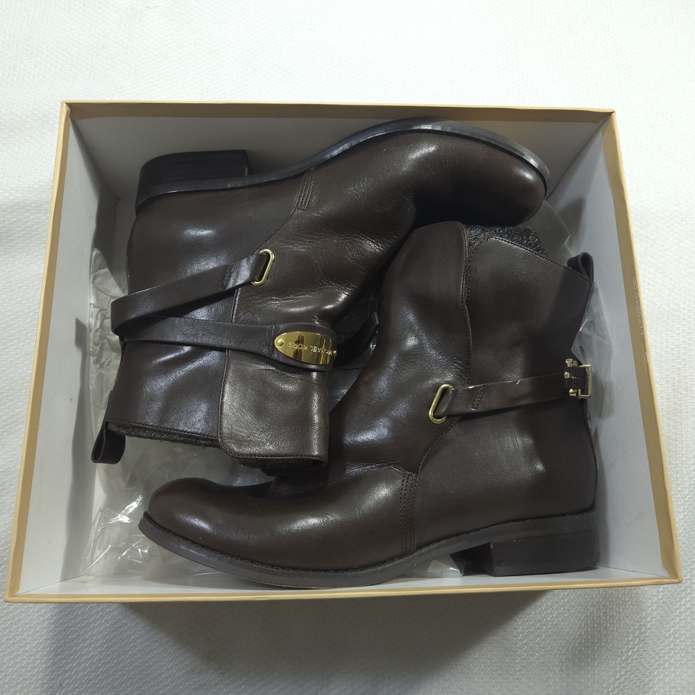 Michael Kors Boots Womens 8 Brown Arley Ankle Leather Buckle Strap Shoes